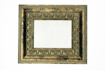 Gold frame, carved gold photo frame on a white background.