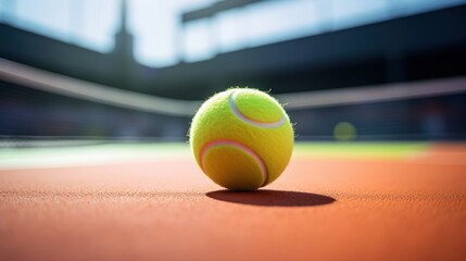 Yellow tennis balls lying on outdoor stadium floor. Shadows and sunlight.