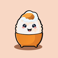 Rice mascot character with cute expression, with egg ornament. vector illustration