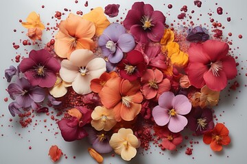  a close up of a bunch of flowers on a table with sprinkles on the top of the petals and the petals on the bottom of the petals.