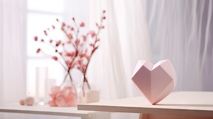 Minimalist Valentine's Day Composition with Heart-Shaped Decorations and Soft Natural Light.