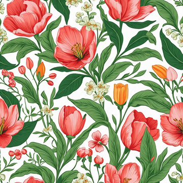 Tulip Tapestry: A Floral Seamless Delight