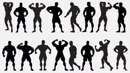 Fotobehang Muscular bodybuilder vector silhouette illustration isolated on white background. Sport man strong arms. Body builder athlete showing muscles. Boy with muscular body pose exhibition in competition. © Unknown Artist