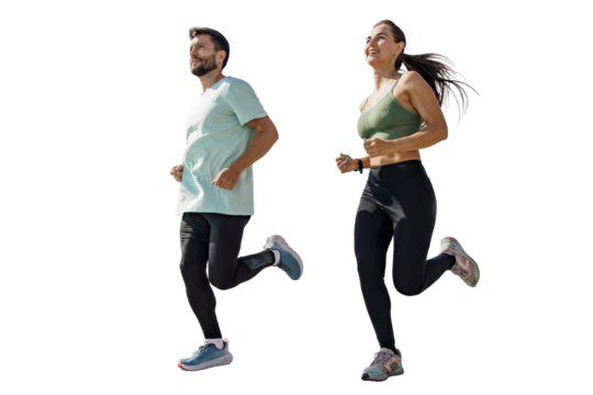 Sports friends people a couple training two in sports clothes jogging full-length.