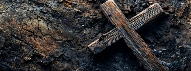 Fotobehang Ash Wednesday banner with lying wooden cross © Schizarty