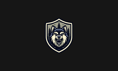 head wolf angry with shield vector logo design