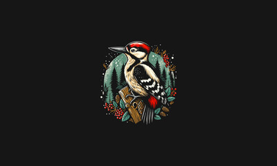 woodpecker and forest vector artwork design