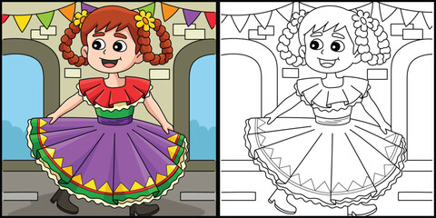 Cinco de Mayo Mexican Girl Coloring Illustration