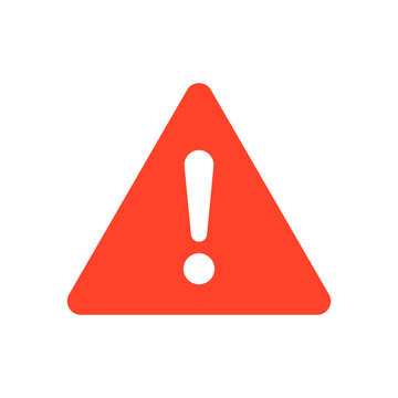 Warning attention red triangle sign with exclamation mark symbol, flat vector illustration.