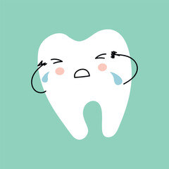 tooth icon vector illustration. diseased tooth. white tooth icon on a blue background. Concept of medical cabinet, children dentistry.