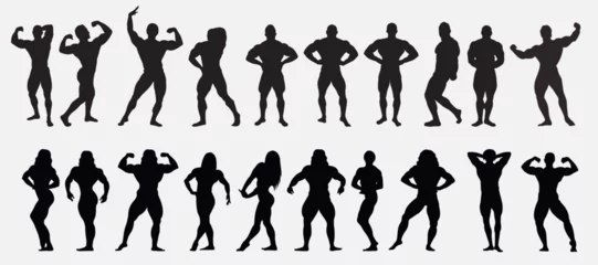 Fotobehang Bodybuilder fitness and gym silhouettes set, large pack of vector silhouette design, isolated white background © Unknown Artist