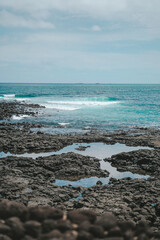 beautiful blue beach in Jeju Island, South Korea.