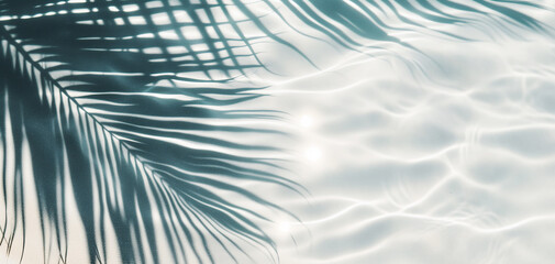 palm leaf shadow on abstract white sand beach - obrazy, fototapety, plakaty