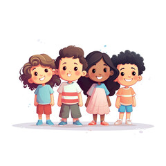 2D flat design illustration of a group of 6 years old kids isolated on white background. 