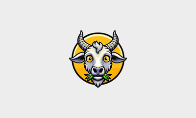 head goat eat grass vector mascot design