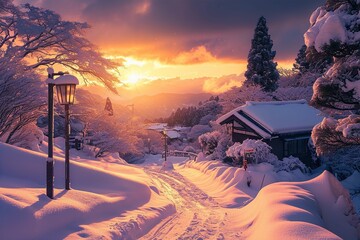 日本の冬の町並み・風景の写真（神社・田舎・都会）