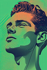 Illustration of a man in halftone style on a green background