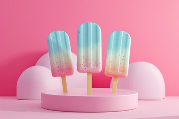 colorful ice cream pops on a pink background