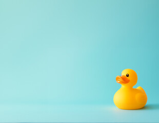Classic Yellow Rubber Duck on Light Blue Background with Ample Copy Space