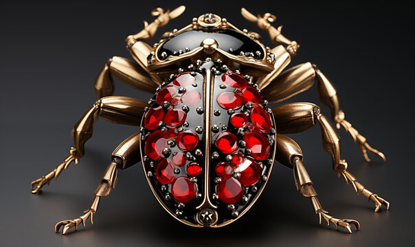 Juwelenbesetzter rot-schwarzer Marienk&auml;fer, Schmuck, Marienk&auml;fer als Brosche