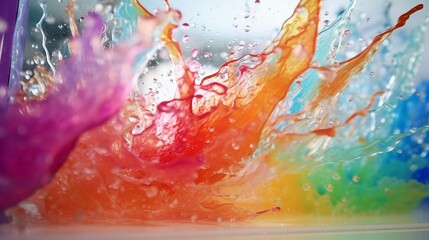 Closeup through window of vibrant and colorful water spreading, creating mesmerizing ripples and...