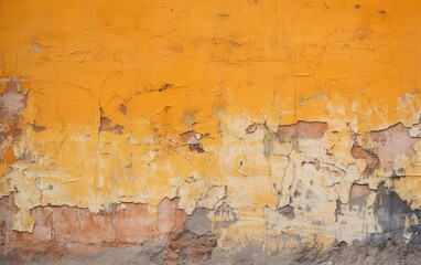 Weathered and Peeling Paint on an Aging Yellow Wall