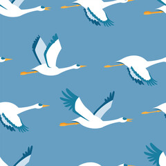 Storks vector cartoon seamless pattern background for wallpaper, wrapping, packing, and backdrop.