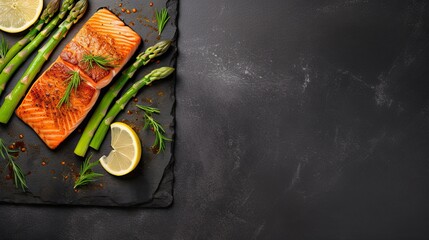 Grilled salmon fish with asparagus - obrazy, fototapety, plakaty