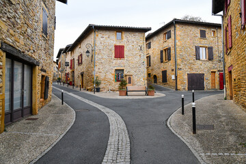 Empty paved street of the old village