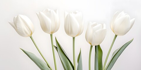 delicate white tulips on a white background
