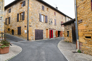 Empty paved street of the old village
