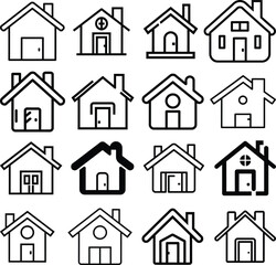 Set of outline home line icons isolated on a white background. House editable icons sign