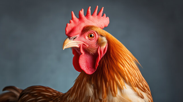 colorful free range male rooster isolated on white background with clipping path.