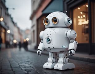 Fototapeta premium cute robot with round eyes on street