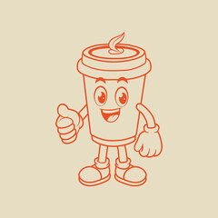 red cup of coffee. Mascot cup a coffee enjoy oh happiness, silhouette illustration design retro part 2.
