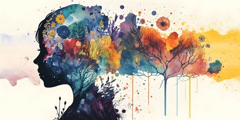 watercolor mindfulness concept art with flowers