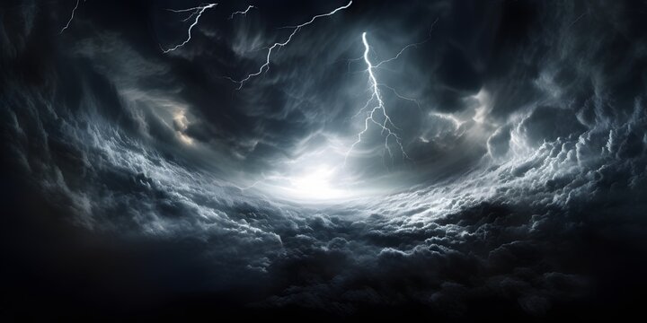 lightning in the cyclone, symbol for impending doom, disaster is coming, concept with copy space