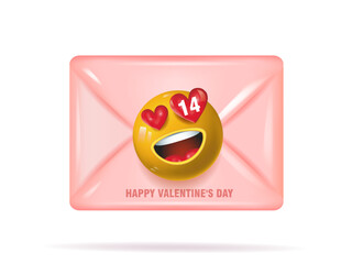 Valentine's Day. 3d vector icon. A post letter with wings and a red heart.A greeting card.
