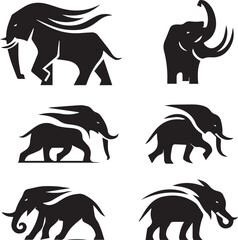  Elephant collection, Set of editable vector silhouettes icon in various poses