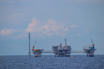 Oil refinery platform at the open sea, producing black gold, Aegean Sea, Greece 