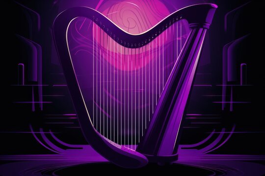  a close up of a musical instrument on a black background with a purple background and a pink and purple swirl in the middle of the image and bottom half of the image.