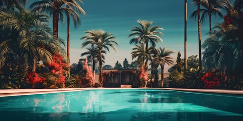 Fototapeta na wymiar palme am swimming pool, sommer hintergrund