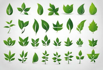Leaves collection eco. Green leaves flat icon set illustration.