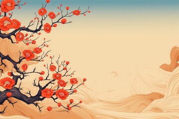 Naklejka premium chinese new year branch chinese cherry background