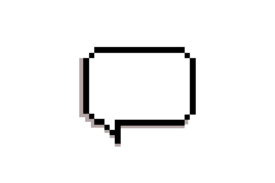 Simple line drawing of a pixel speech bubble.8 bit. PNG