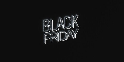 Black Friday. White neon sign on black background. Sale banner. 3d render.