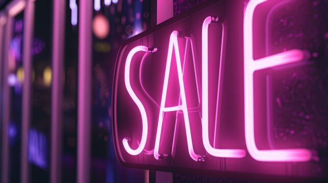 "SALE" surrounded by neon lights on a deep purple background