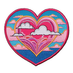 Heart embroidered patch badge on isolated background