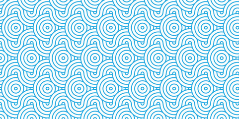 Modern diamond geometric waves spiral pattern and abstract circle wave lines. blue seamless tile stripe geomatics overlapping create retro square line backdrop pattern background. Overlapping Pattern.