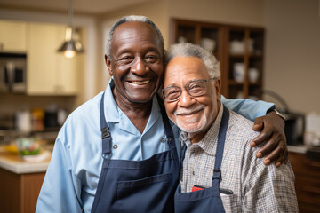 Portrait of two smiling elderly men of different races